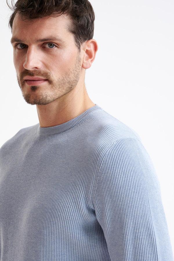 Scabal Light Blue Melange 100% Cotton Rib Harrow Knitwear