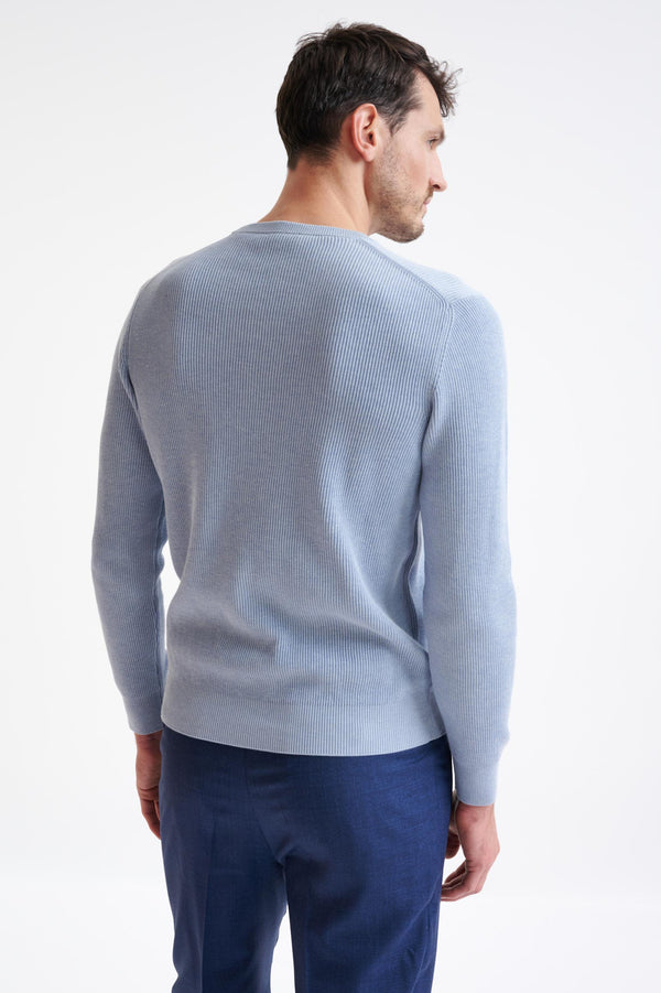 Scabal Light Blue Melange 100% Cotton Rib Harrow Knitwear
