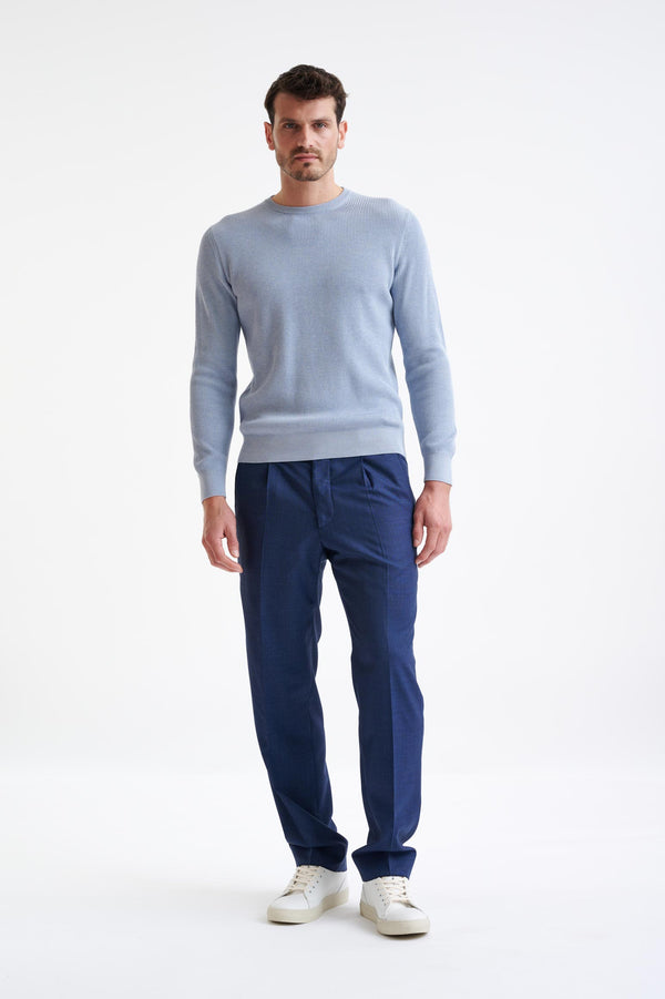 Scabal Light Blue Melange 100% Cotton Rib Harrow Knitwear