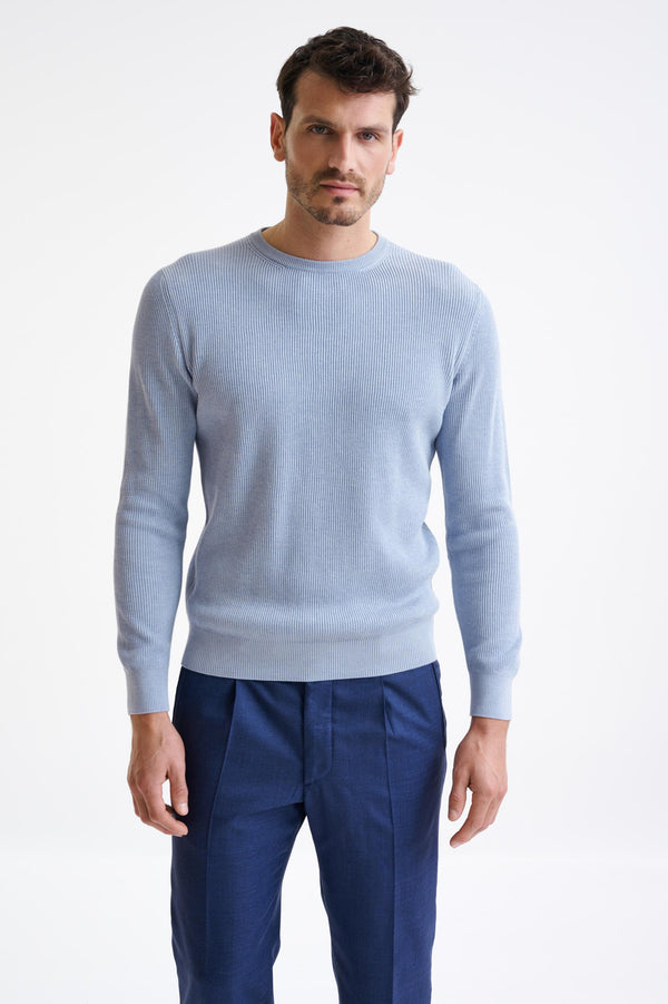 scabal Light Blue Melange 100% Cotton Rib Harrow Knitwear