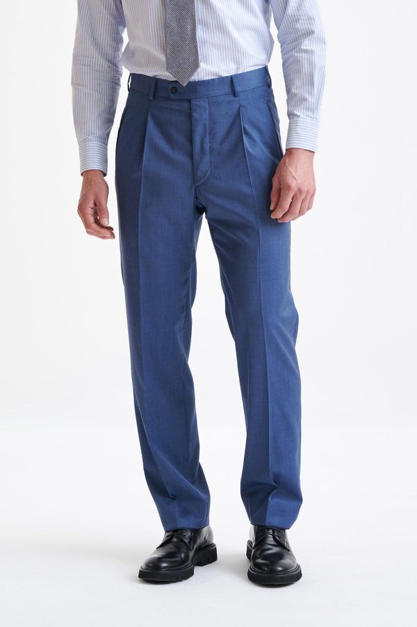 scabal Light Blue Super 100's Wool Farley Trousers New Deluxe
