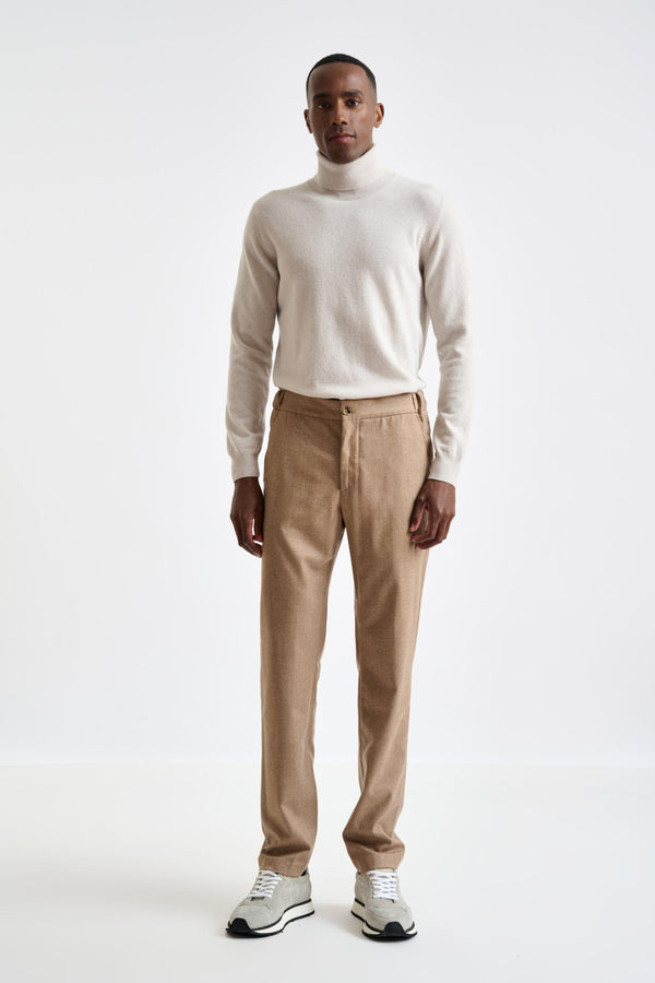 Scabal Light Brown 100% Wool Perth Drawstring Trousers Flannel Saxony