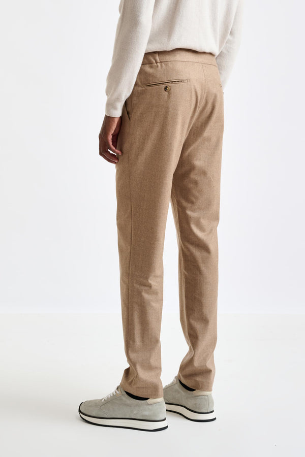 Scabal Light Brown 100% Wool Perth Drawstring Trousers Flannel Saxony