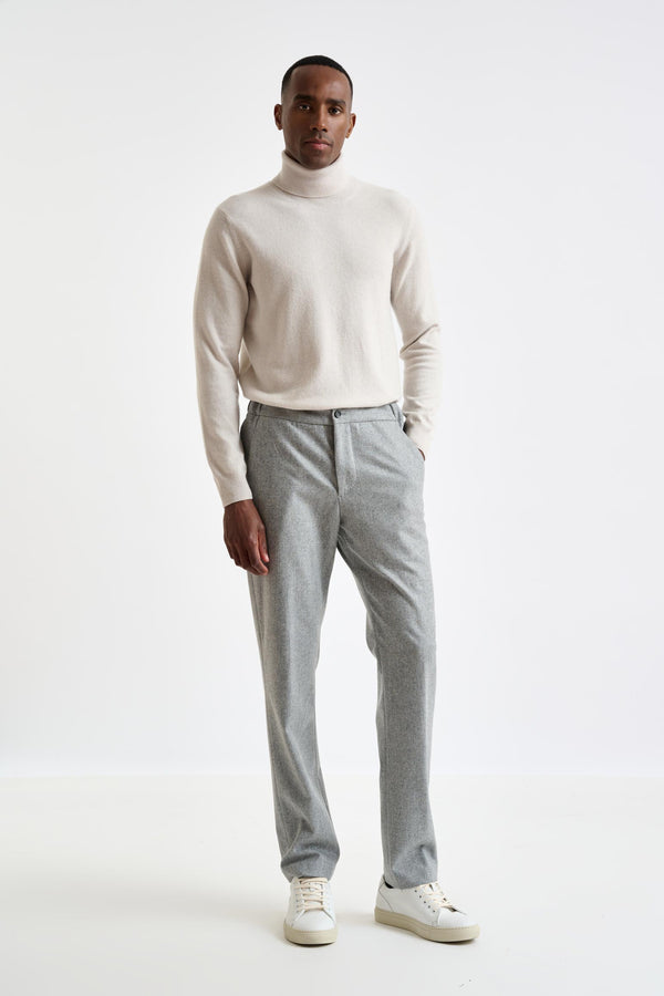 Scabal Light Grey 100% Wool Perth Drawstring Trousers Flannel Saxony