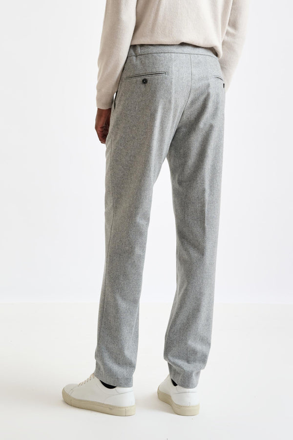 Scabal Light Grey 100% Wool Perth Drawstring Trousers Flannel Saxony