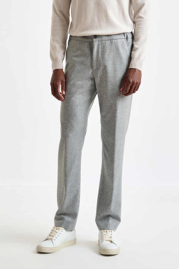 scabal Light Grey 100% Wool Perth Drawstring Trousers Flannel Saxony