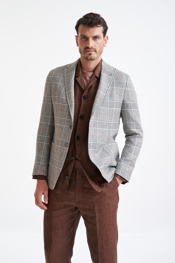 scabal Light Grey Check Wool & Linen Kenton Jacket Amalfi Trend