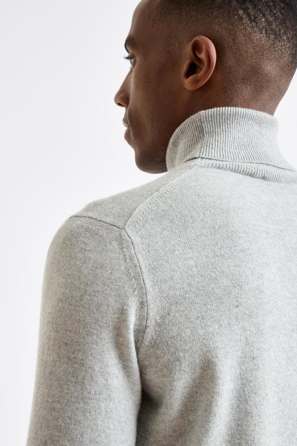 Scabal Light Grey Melange Wool & Cashmere Drumberg Rollneck Knit