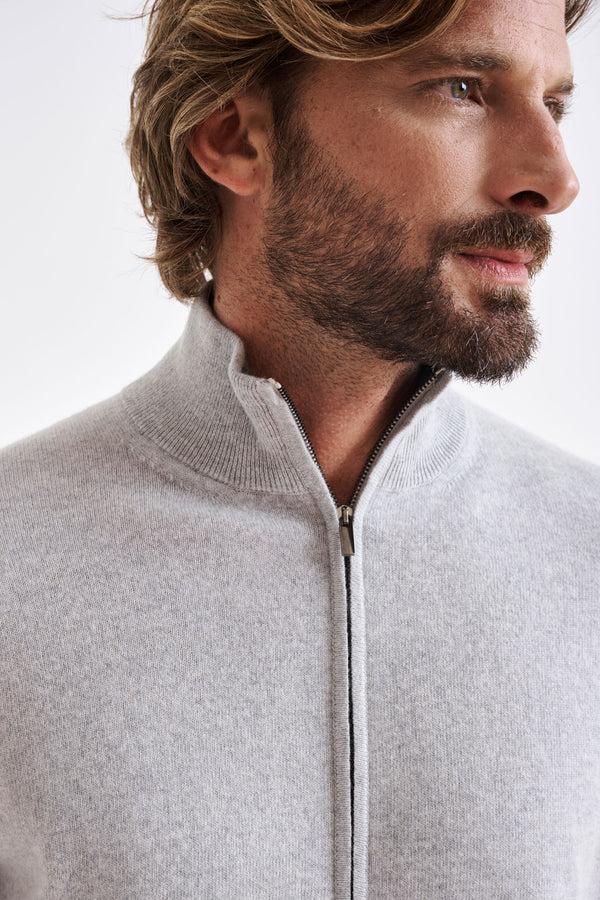 Scabal Light Grey Melange Wool & Cashmere Thurso Full Zip Sweater