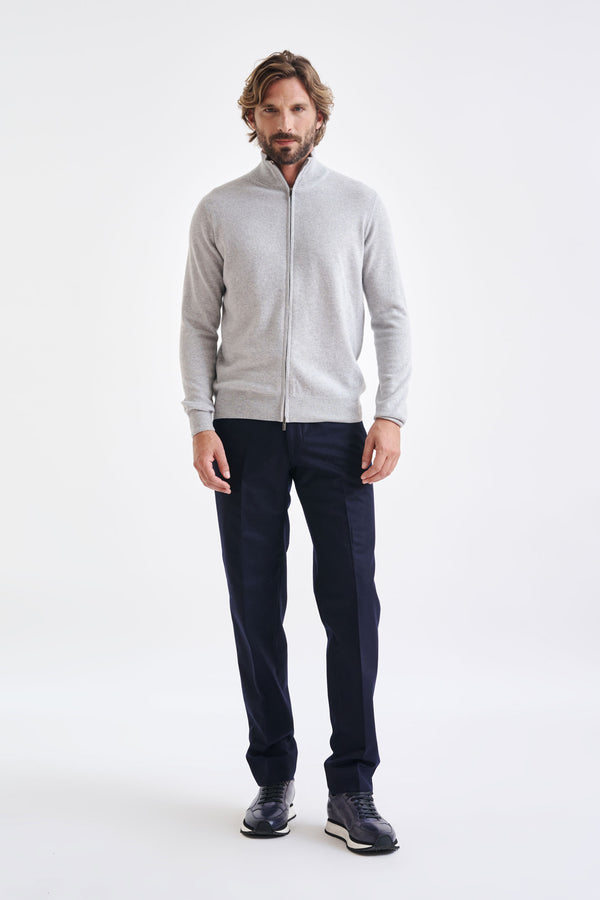Scabal Light Grey Melange Wool & Cashmere Thurso Full Zip Sweater