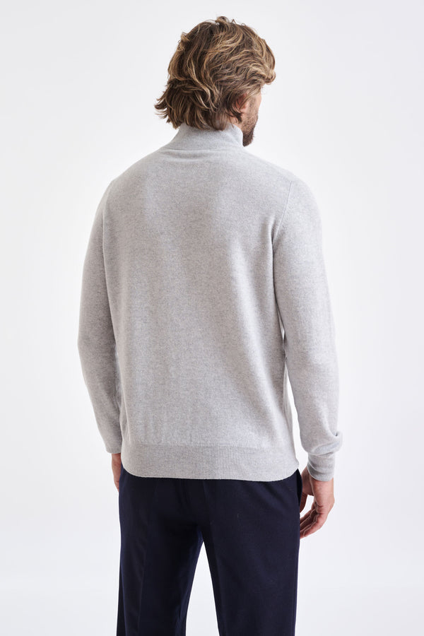 Scabal Light Grey Melange Wool & Cashmere Thurso Full Zip Sweater