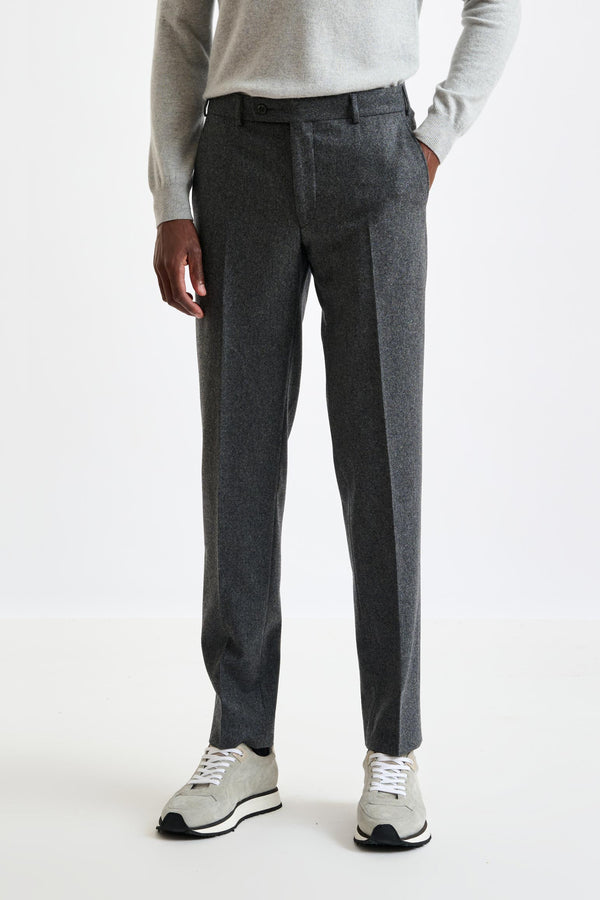 scabal Light Grey Super 100's Wool Farley Trousers Flannel Saxony