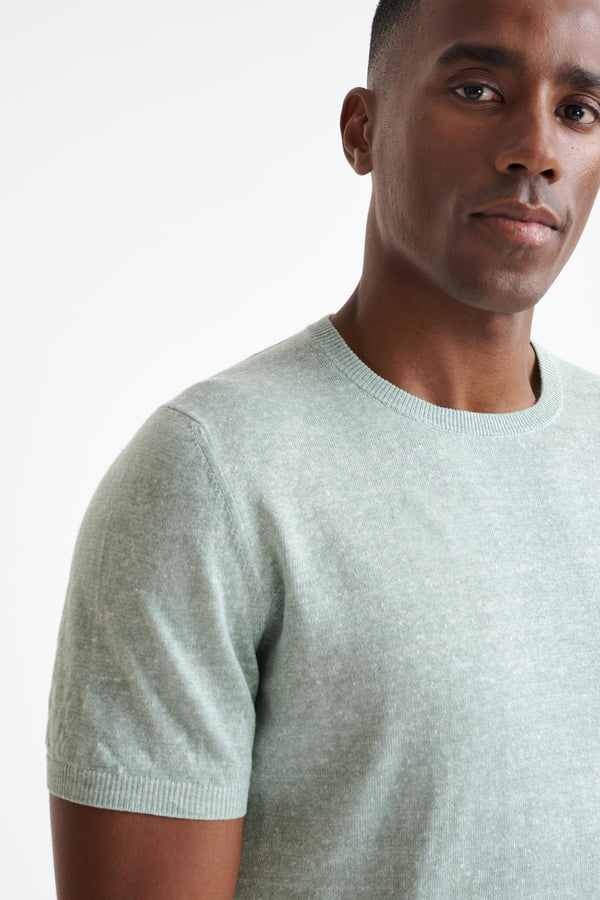 Scabal Menthe Melange Linen Cotton Sefton Knitted Tee