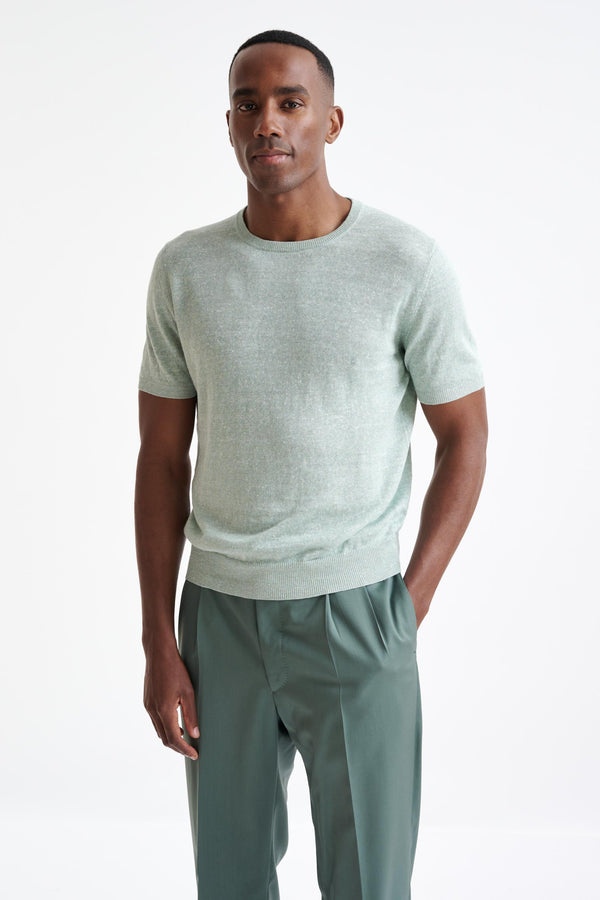scabal Menthe Melange Linen Cotton Sefton Knitted Tee