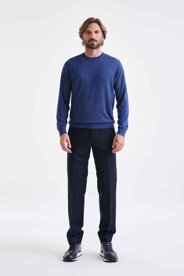 Scabal Metal Blue Cashmere Merino Silk Blend Crewe Sweater