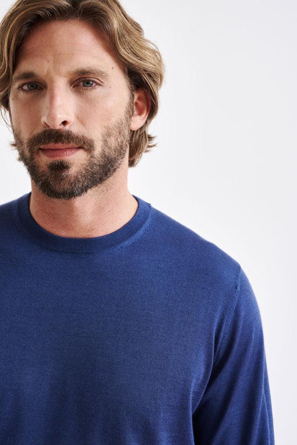 Scabal Metal Blue Cashmere Merino Silk Blend Crewe Sweater