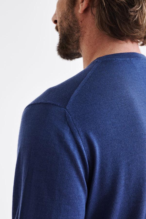 Scabal Metal Blue Cashmere Merino Silk Blend Crewe Sweater