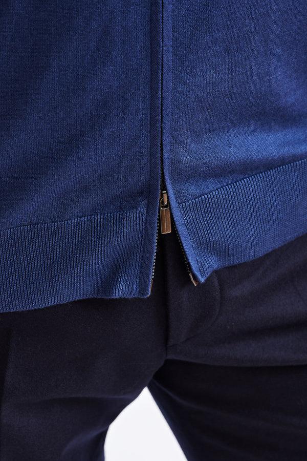 Scabal Metal Blue Cashmere Merino Silk Blend Goole Zipped Hoodie Knit