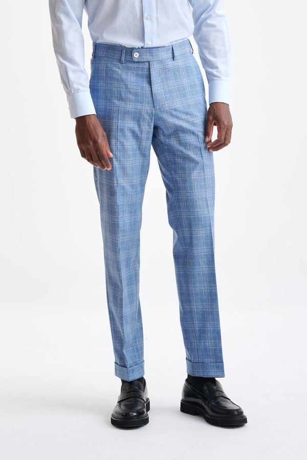 scabal Mid-Blue Wool & Cotton Farley Trousers Lifestyle