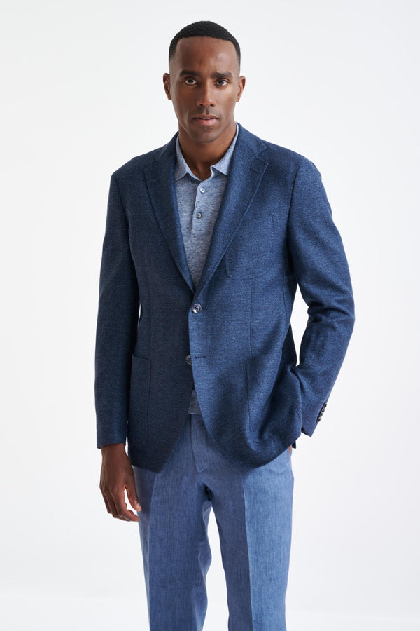 scabal Mid-Blue Wool & Linen Kenton Check Jacket Amalfi Trend