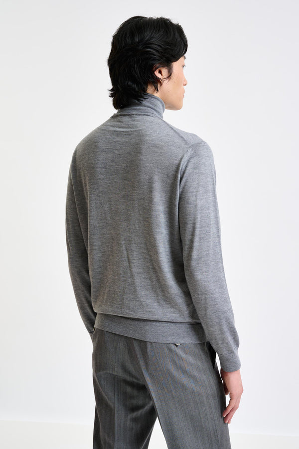 Scabal Mid-Grey Cashmere Merino Silk Blend Telford Turtleneck Sweater