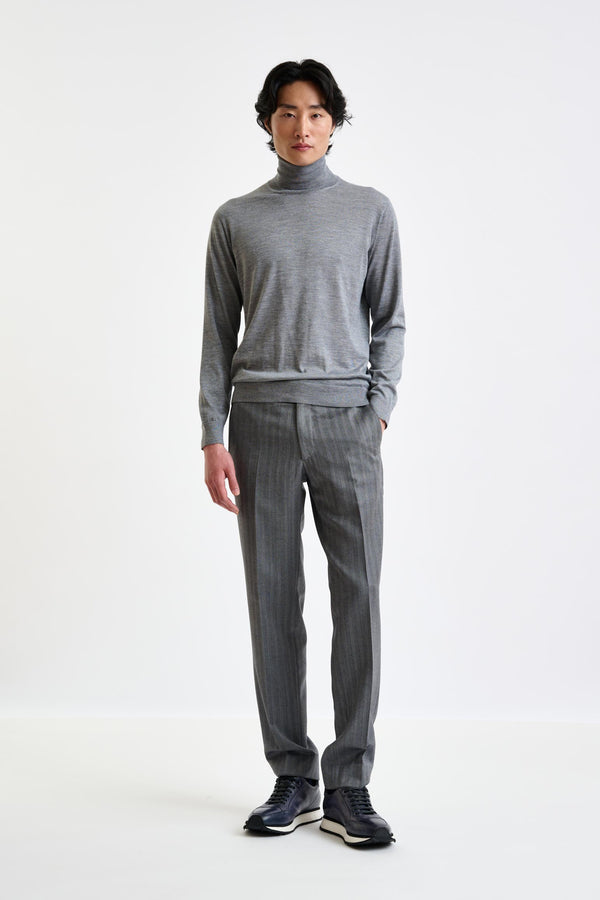 Scabal Mid-Grey Cashmere Merino Silk Blend Telford Turtleneck Sweater