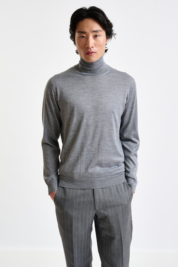 scabal Mid-Grey Cashmere Merino Silk Blend Telford Turtleneck Sweater