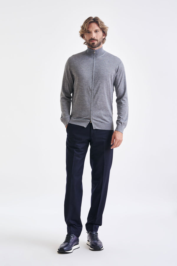 Scabal Mid-Grey Melange Cashmere & Silk Repton Fullzip Sweater