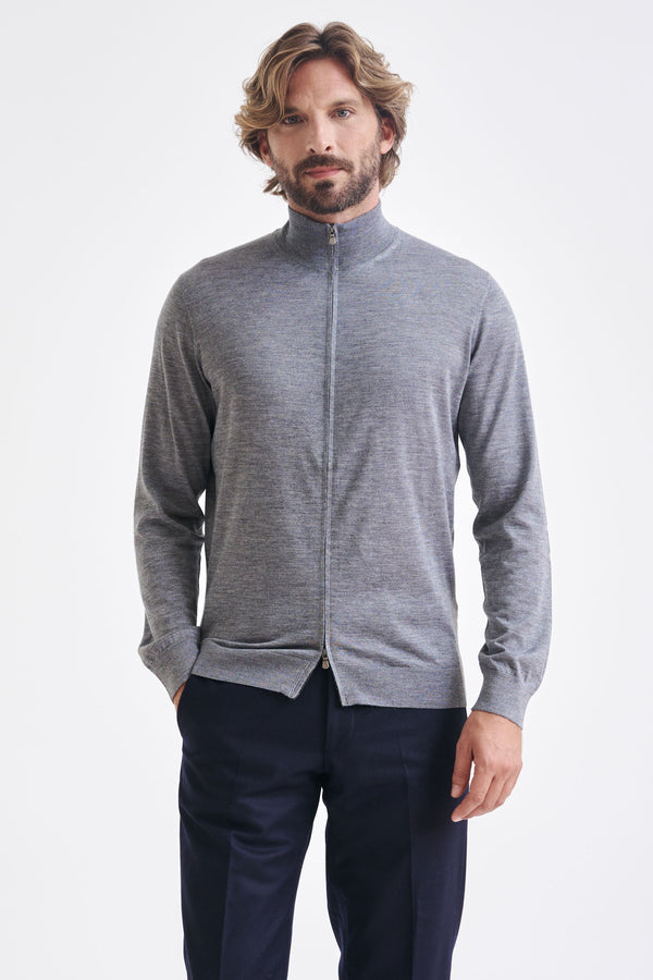 scabal Mid-Grey Melange Cashmere & Silk Repton Fullzip Sweater