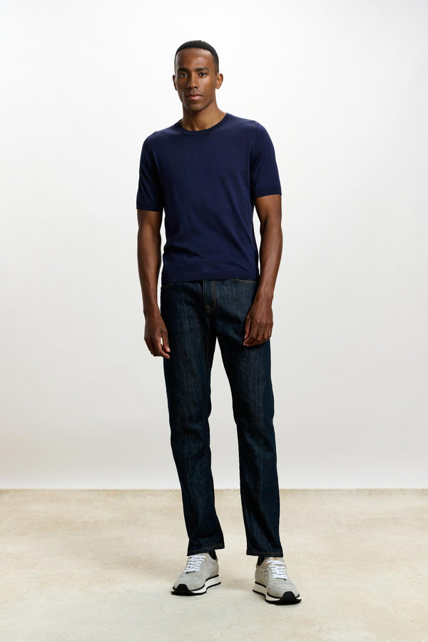 Scabal Midnight Blue Silk Penryn Short Sleeve Sweater