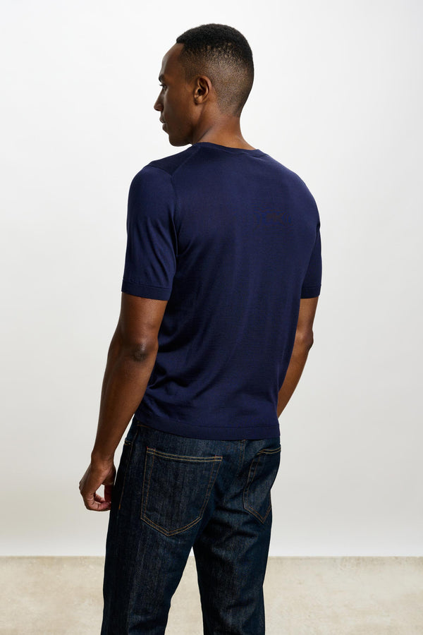 Scabal Midnight Blue Silk Penryn Short Sleeve Sweater