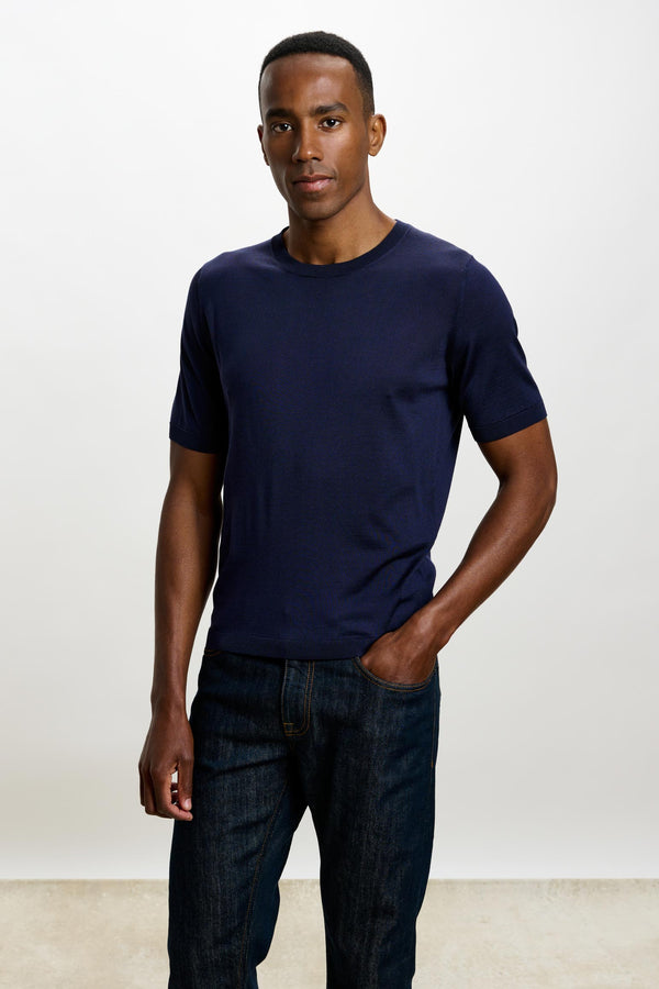 scabal Midnight Blue Silk Penryn Short Sleeve Sweater
