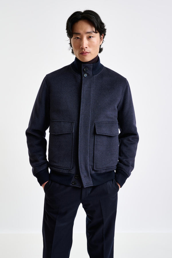 scabal Midnight Blue Wool Warwick Bomber Jacket Zeus