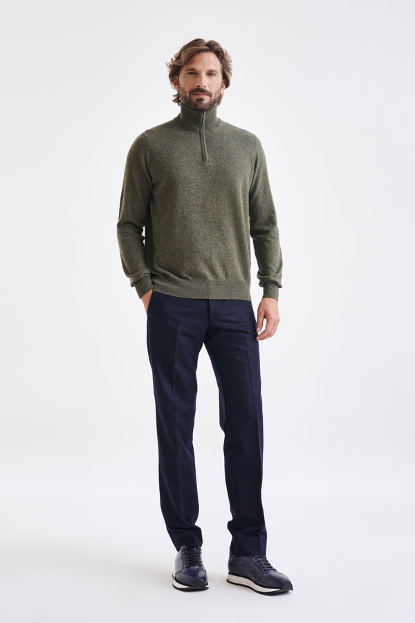 Scabal Moss Wool & Cashmere Plockton Zipped Mock Neck Sweater