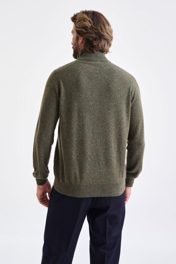 Scabal Moss Wool & Cashmere Plockton Zipped Mock Neck Sweater