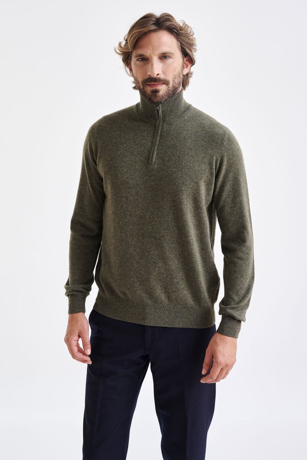 scabal Moss Wool & Cashmere Plockton Zipped Mock Neck Sweater