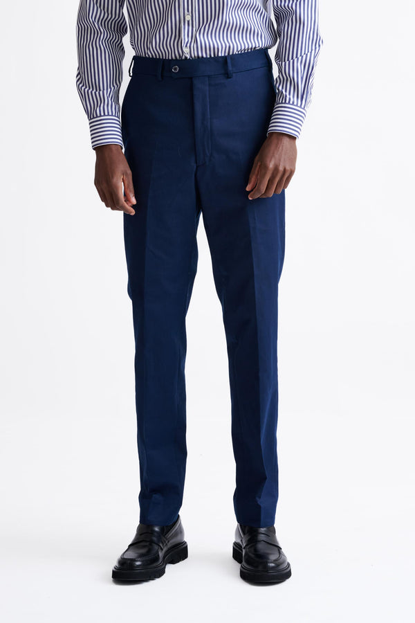scabal Navy Blue Super 100's Merino Wool Farley Trousers The Royal