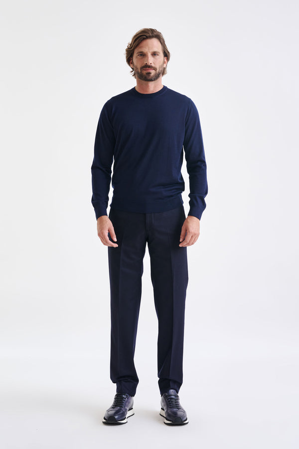 Scabal Navy Cashmere Merino Silk Blend Crewe Sweater