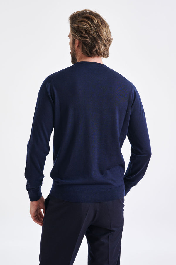 Scabal Navy Cashmere Merino Silk Blend Crewe Sweater