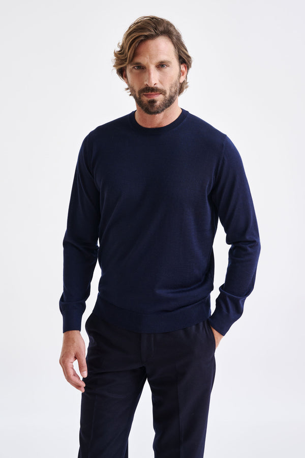 scabal Navy Cashmere Merino Silk Blend Crewe Sweater