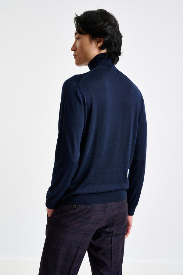 Scabal Navy Cashmere Merino Silk Blend Telford Turtleneck Sweater