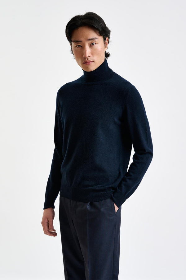 scabal Navy Cashmere & Silk Blend Telford Turtleneck Sweater