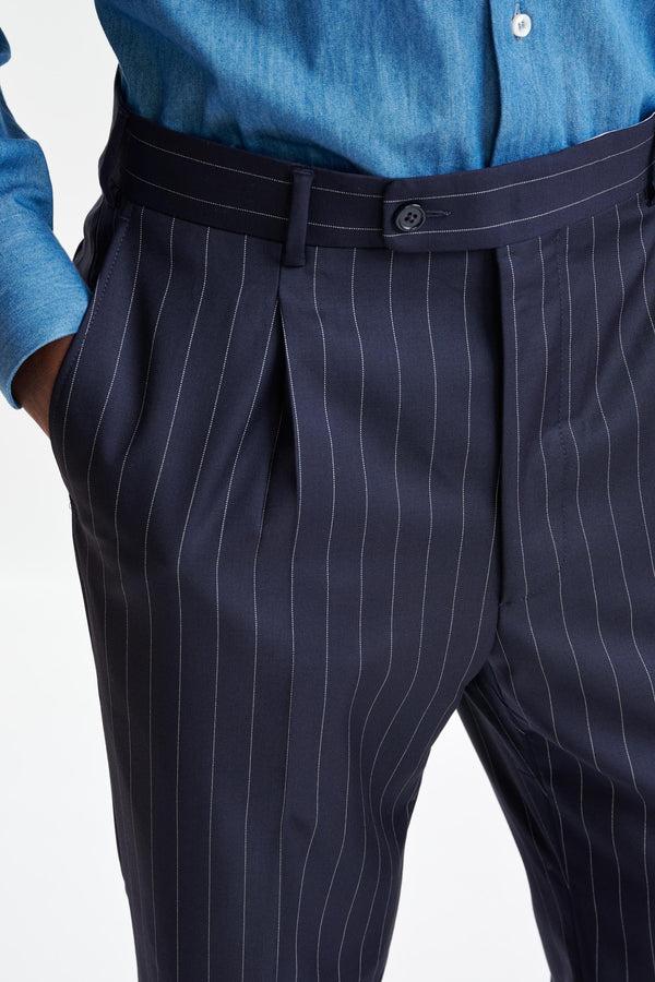 Scabal Navy Super 100's Merino Wool Farley Trousers The Royal