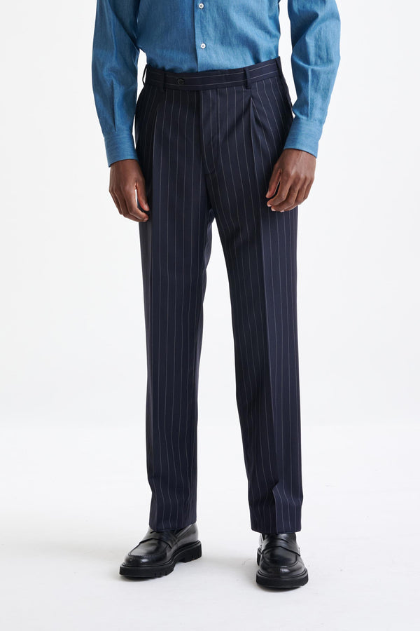 scabal Navy Super 100's Merino Wool Farley Trousers The Royal