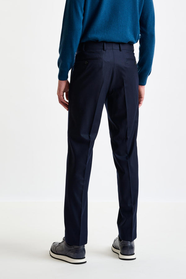 Scabal Navy Super 120's Wool Farley Trousers Flannel Saxony