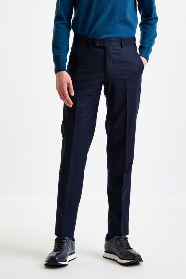 scabal Navy Super 120's Wool Farley Trousers Flannel Saxony