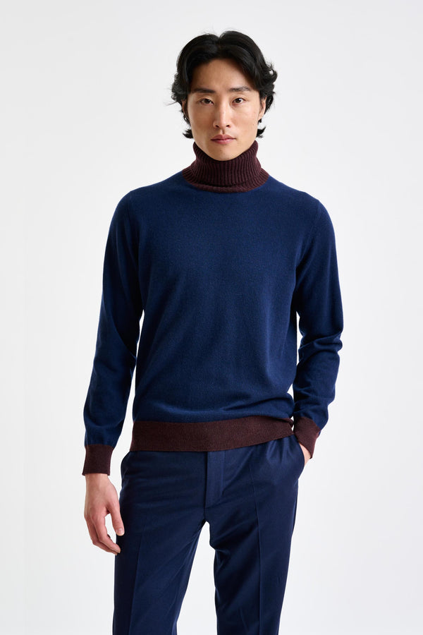 scabal Neptune Blue 100% Cashmere Crawley Rollneck Knit