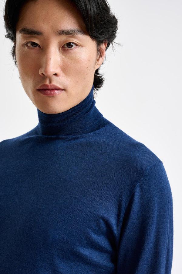 Scabal Neptune Blue Cashmere & Silk Blend Telford Turtleneck Sweater