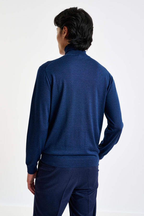 Scabal Neptune Blue Cashmere & Silk Blend Telford Turtleneck Sweater