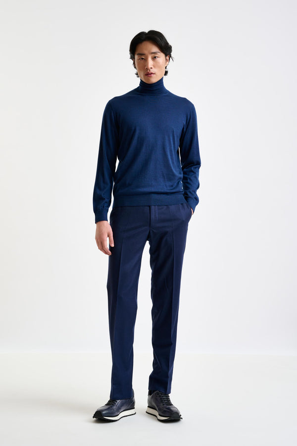 Scabal Neptune Blue Cashmere & Silk Blend Telford Turtleneck Sweater